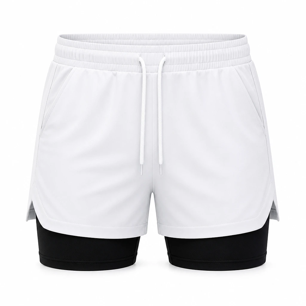 The Reserve Collection A2Z 2-in-1 Drawstring Gym Shorts White front view for custom printing