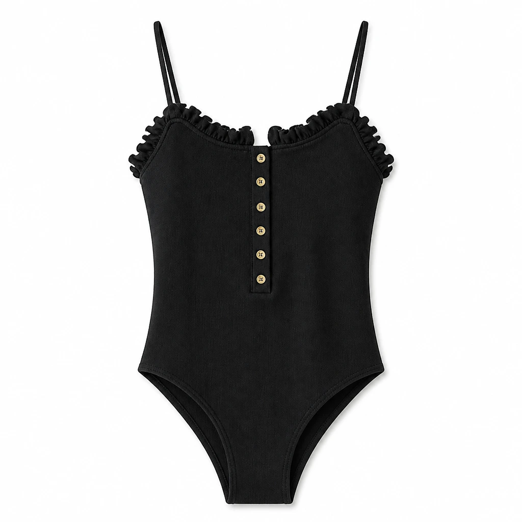 The Reserve Collection BH4001 A2Z Spaghetti Strap Button Front Body Suit Black front view for custom printing