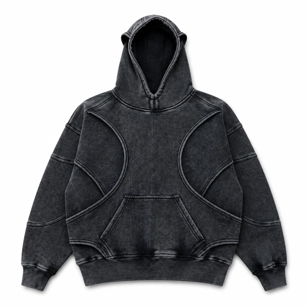 The Reserve Collection BH301 Space City Acid Wash Hoodie Black front view for custom printing