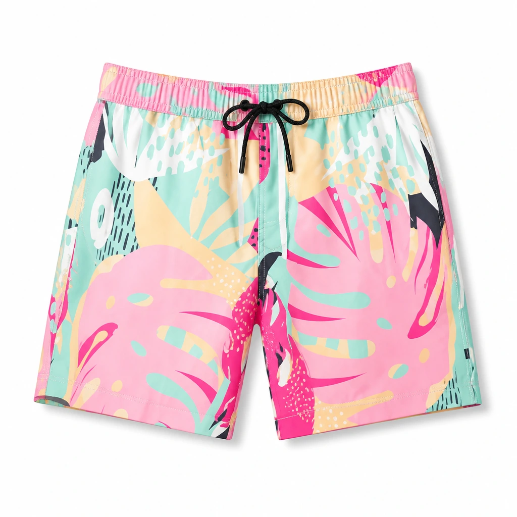 The Reserve Collection 141-977 Board Shorts Pink/Tropical front view for custom printing