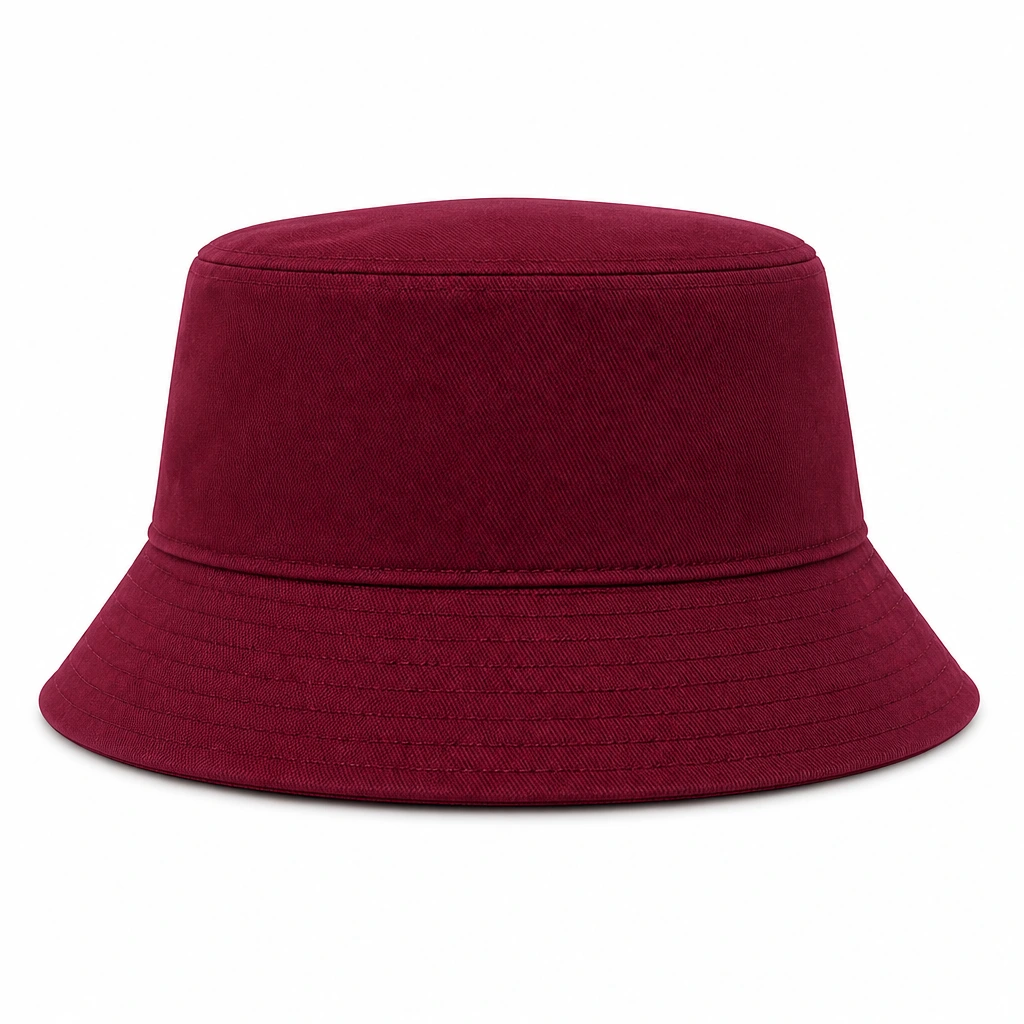 Cotton Bucket Hat Burgandy front view for custom printing