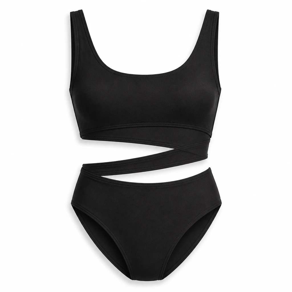 Cut Out Swim Suit Black front view for custom printing