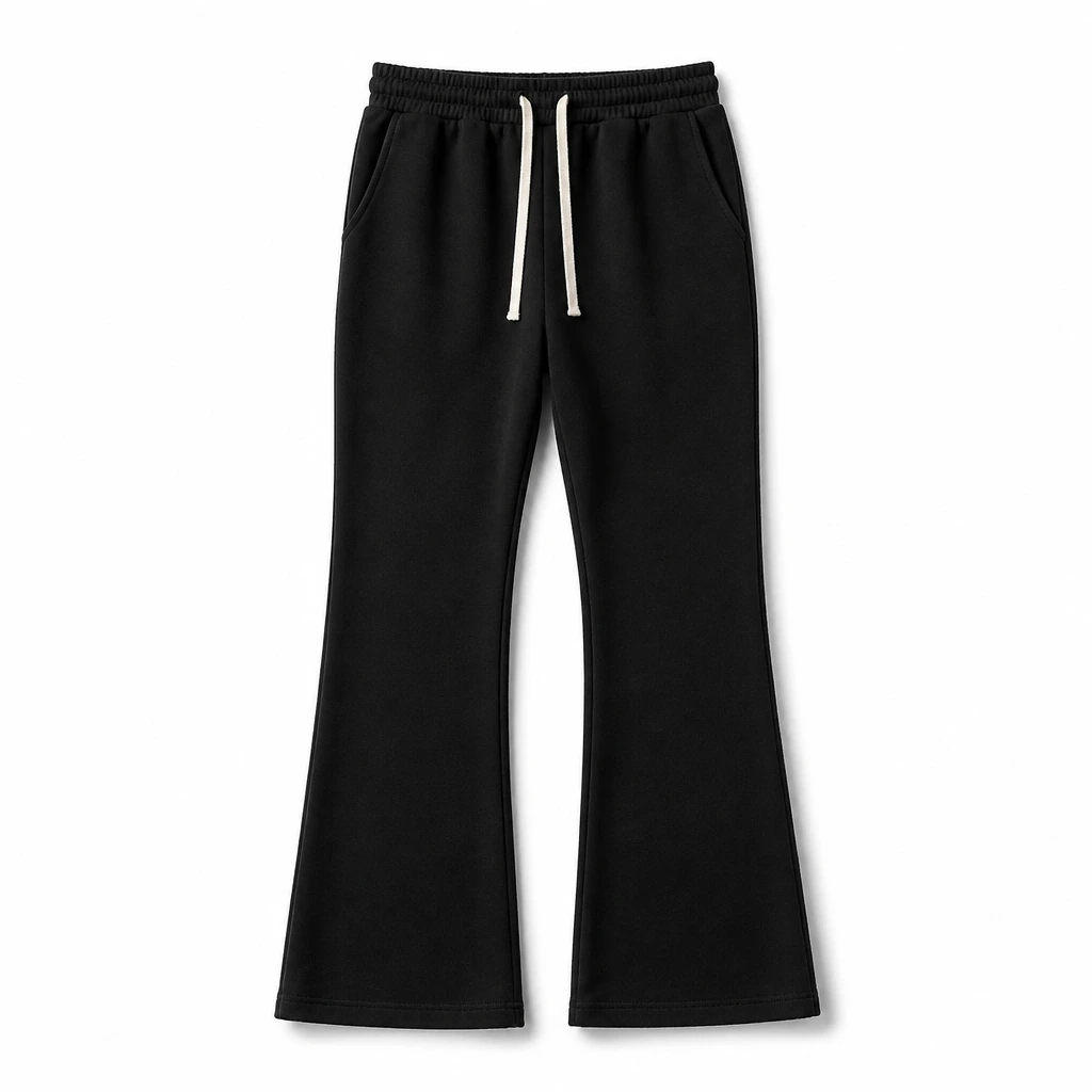 The Reserve Collection BH505 Luxe French Terry Flare Pants Black front view for custom printing