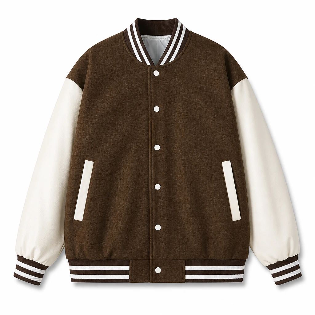 The Reserve Collection BH2301 Letterman Jackets Brown front view for custom printing