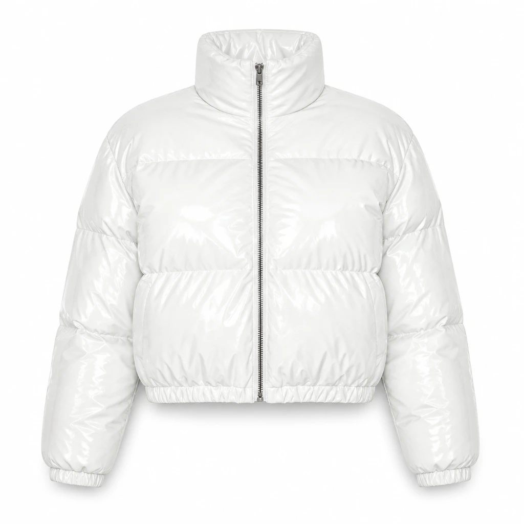 The Reserve Collection BH2401 Ladies Patent Leather Puffer Jacket White front view for custom printing