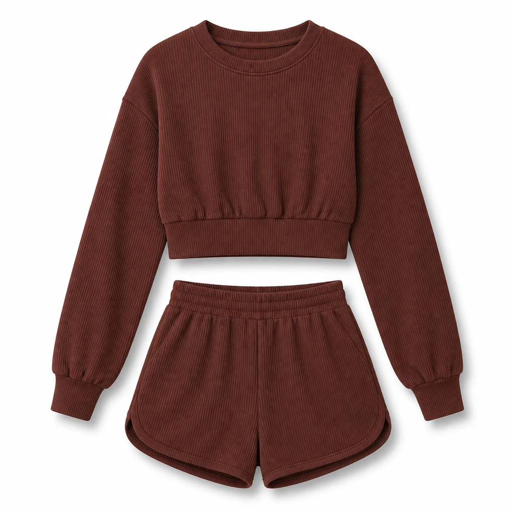 The Reserve Collection BH4009 Long Sleeve Ladies Crop Short Set Burgandy front view for custom printing