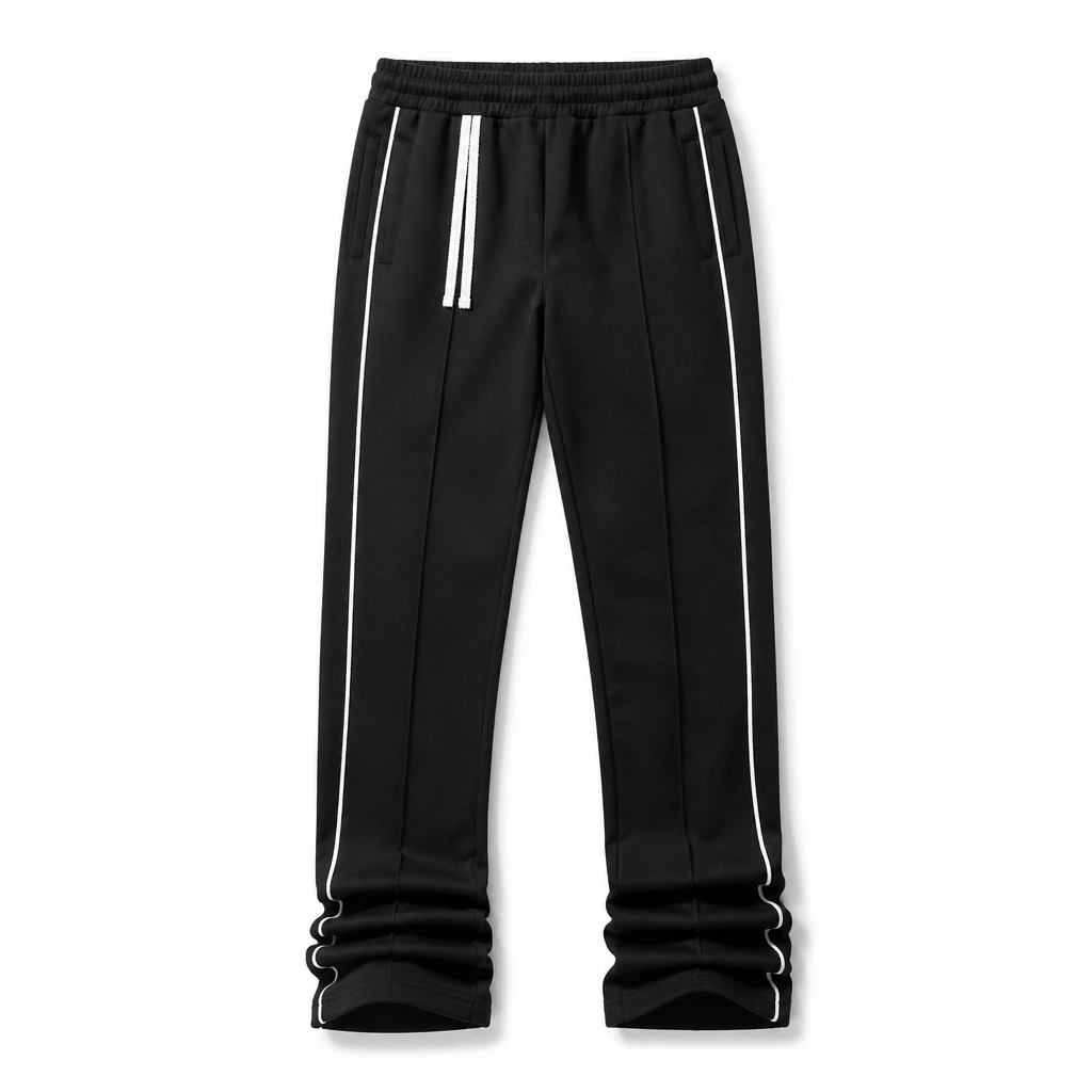 Stacked Track Pants Black front view for custom printing