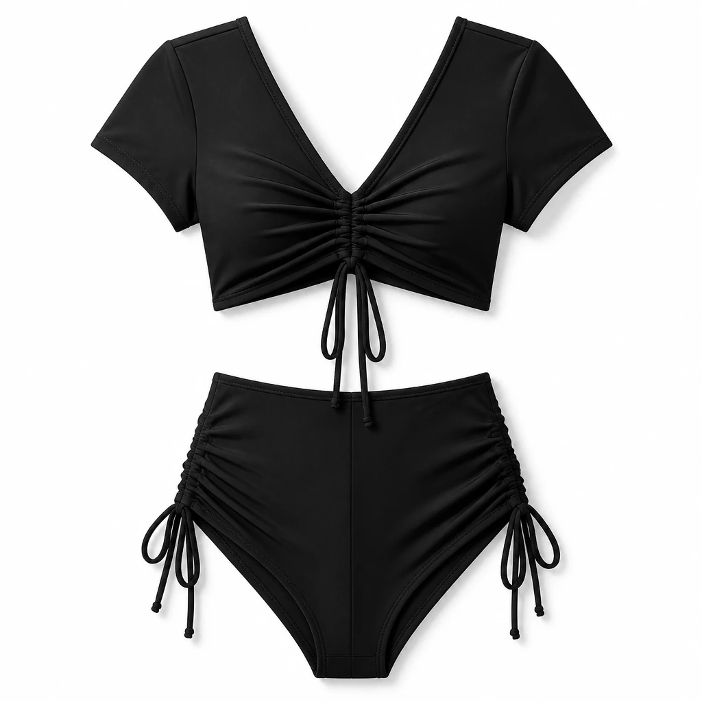 The Reserve Collection A2Z Scrunch Front 2-Piece Bikini Black front view for custom printing