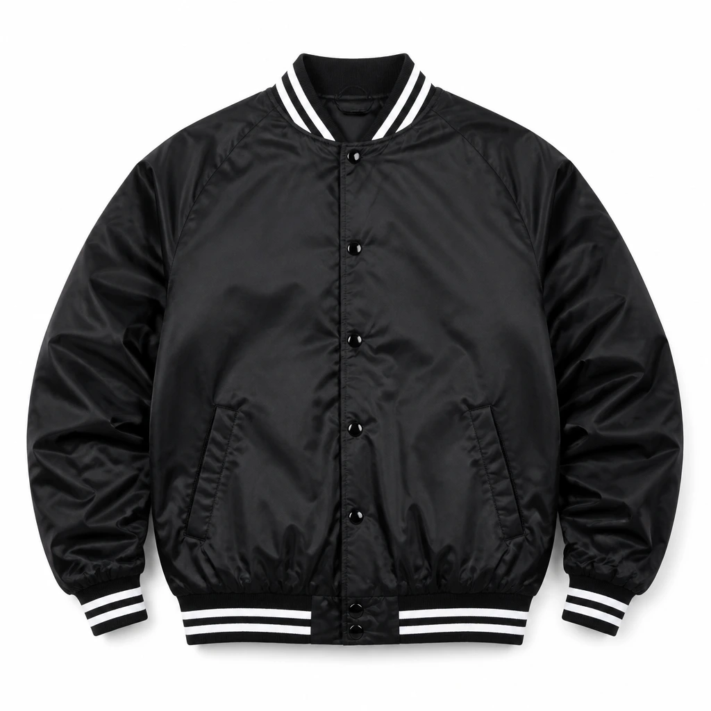 The Reserve Collection SHVBJ Varsity Jacket Black front view for custom printing
