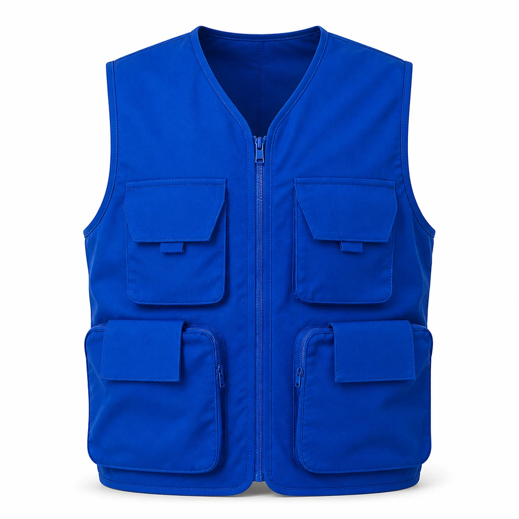 The Reserve Collection 141-510 Tactical Cargo Poly Vest Royal front view for custom printing