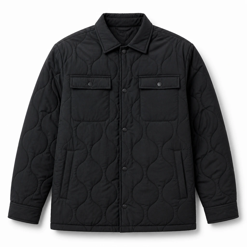 The Reserve Collection 332-781 Taslan Shacket Black front view for custom printing