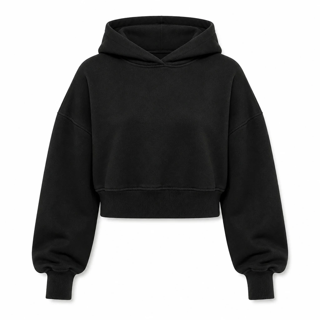 The Reserve Collection SHGDCH Women's Garment Dye Cropped Hoodie Black front view for custom printing