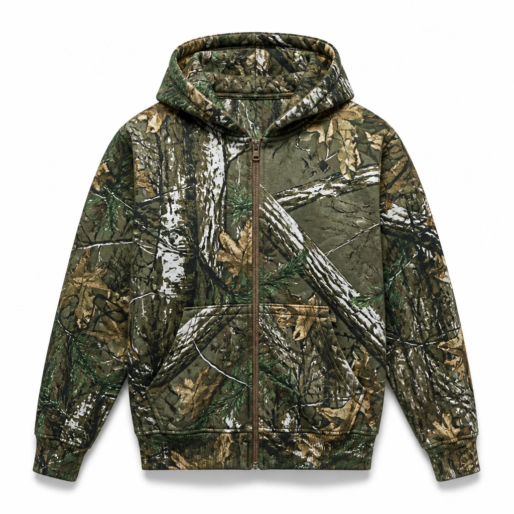 The Reserve Collection BH204 Woodland Zipper Hoodie Green front view for custom printing