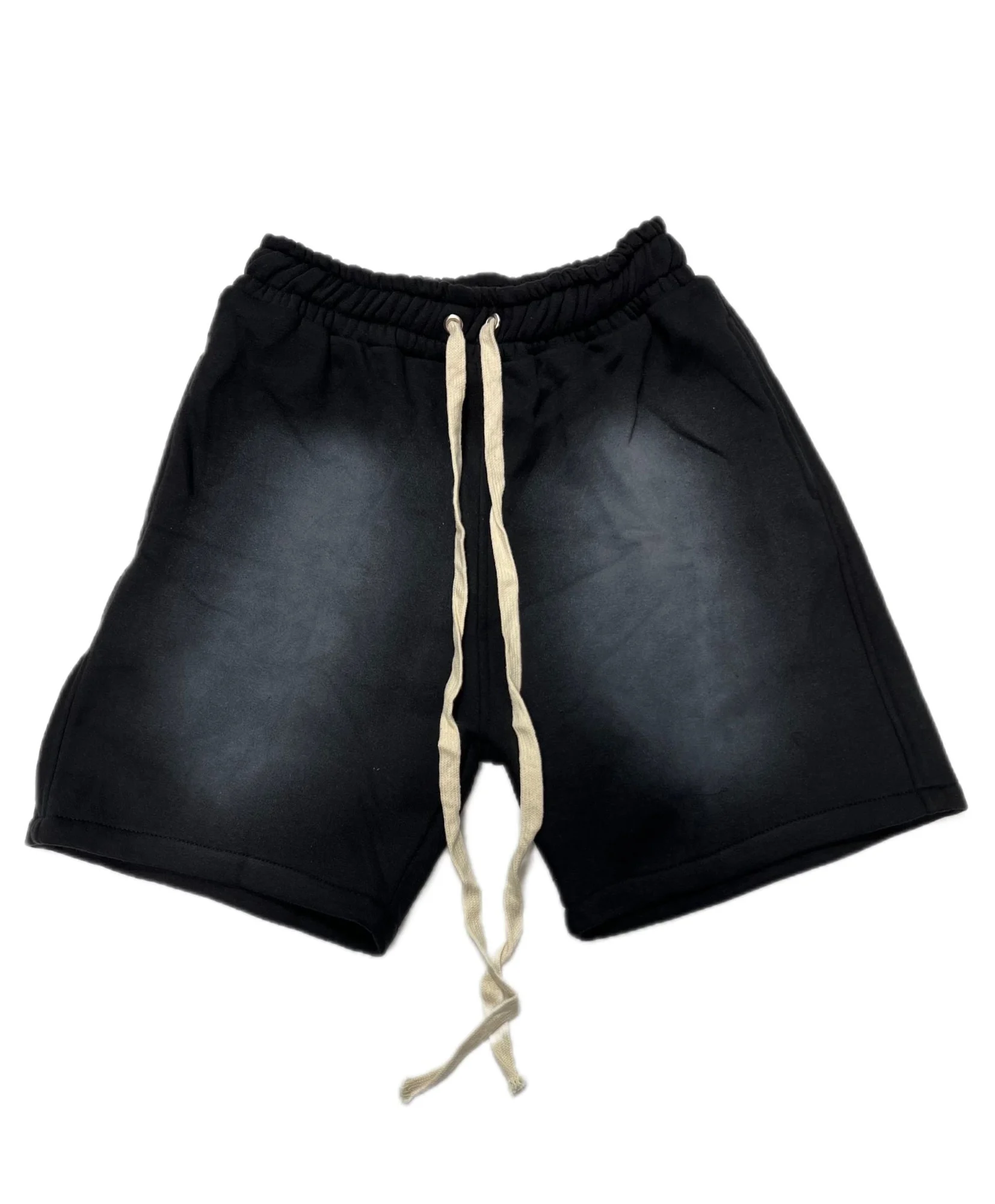 The Reserve Collection BH3002 Acid Wash Shorts With White String Black front view for custom printing