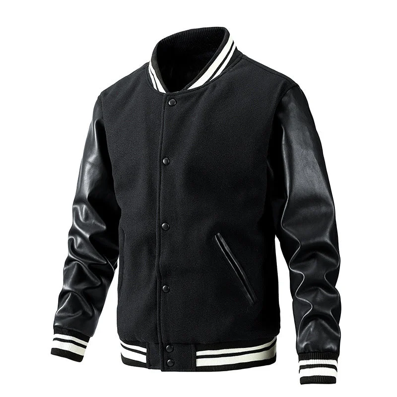 The Reserve Collection BH2302 Letterman Jacket with Quilted Lining Black/Black front view for custom printing