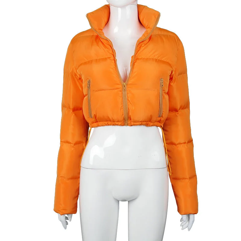 The Reserve Collection BH2403 Ladies Crop Puffer Jacket Orange front view for custom printing