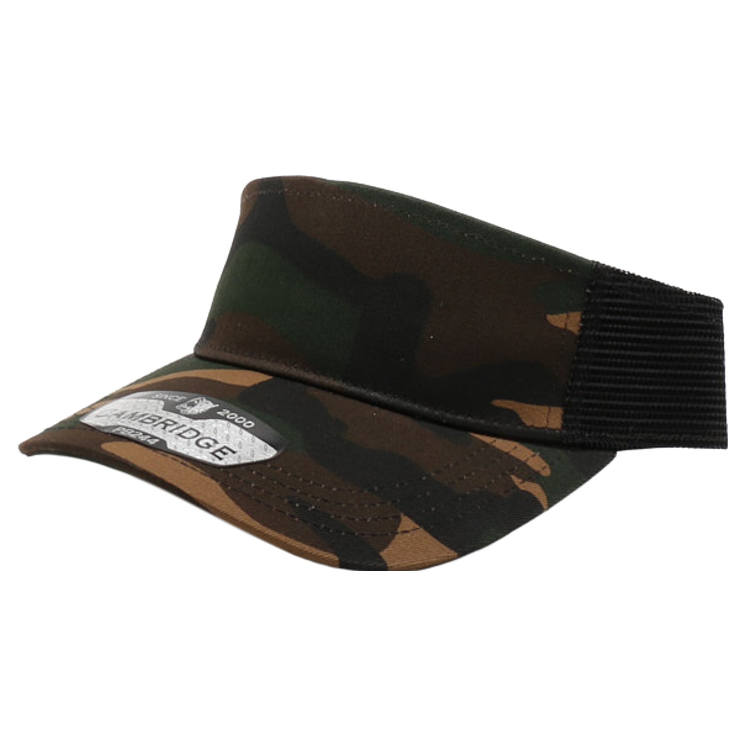Cambridge Meshback Sun Visor G.CAMO/BLACK front view for custom printing