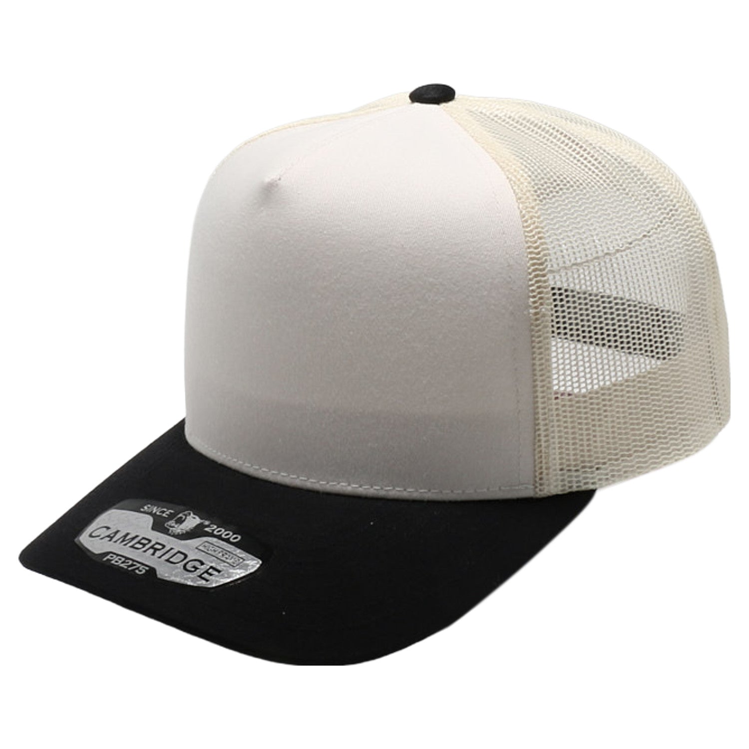 5 Panel High Frame Cream Two-Tone Meshback CREAM/BLACK front view for custom printing