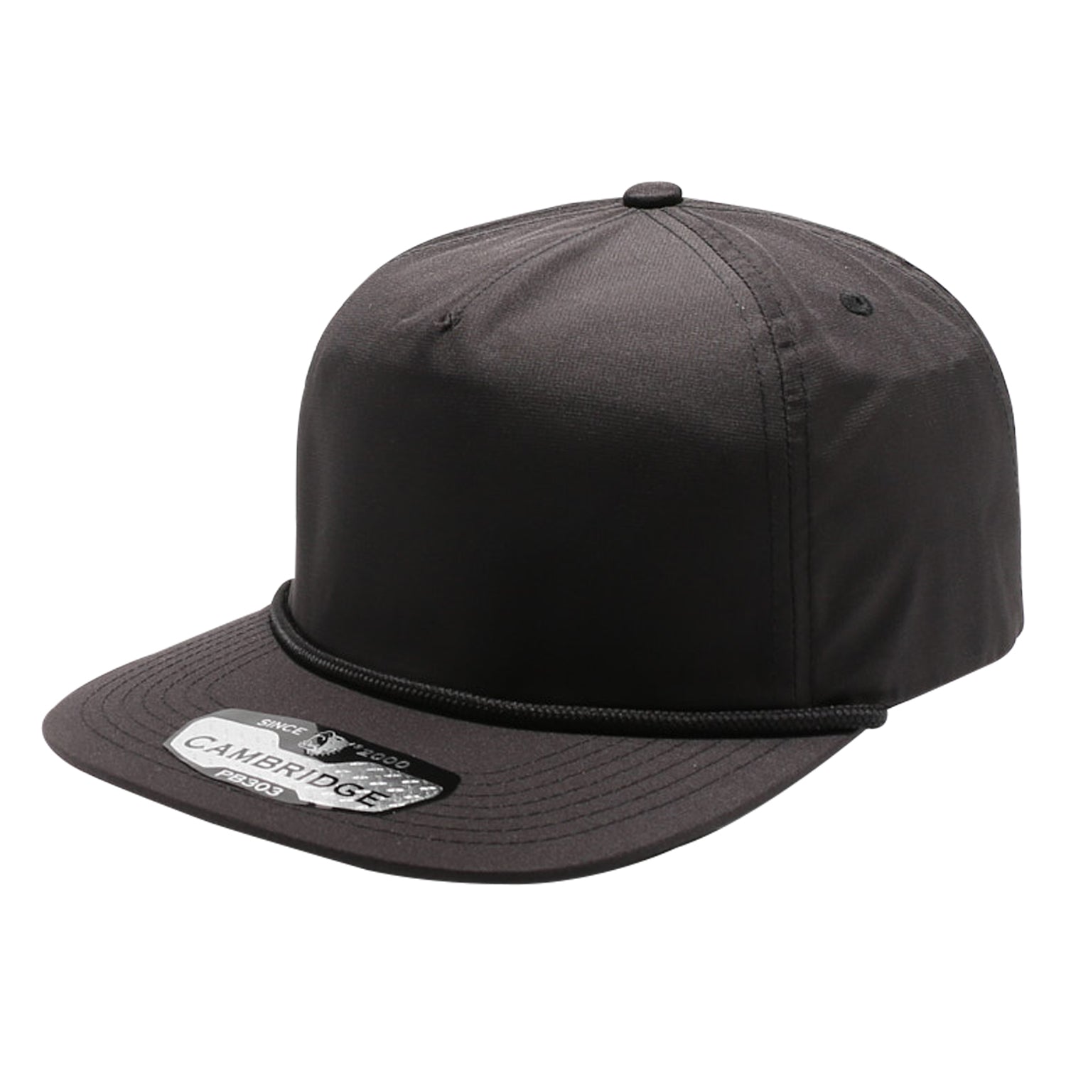 5 Panel Unstructured Rope BLACK front view for custom printing