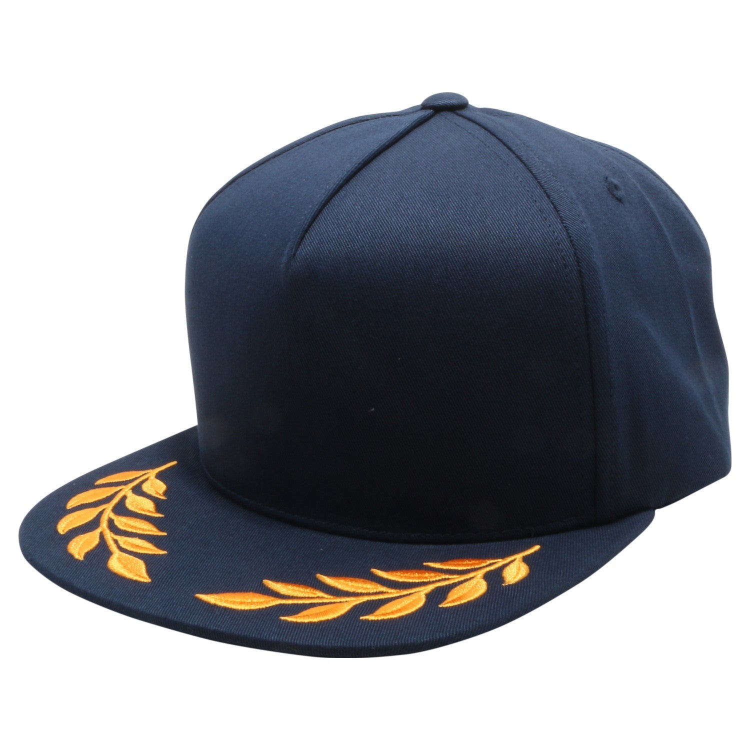 5 Panel Bay Leaf Snapback NAVY front view for custom printing