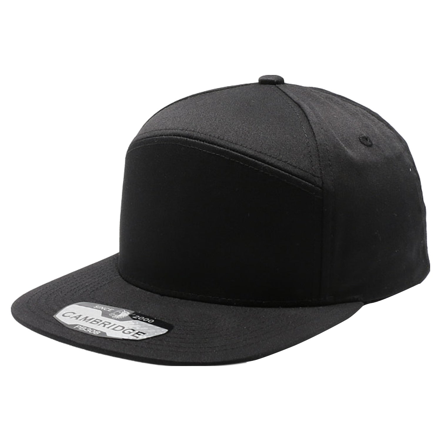 CVC Camper Snapback BLACK front view for custom printing