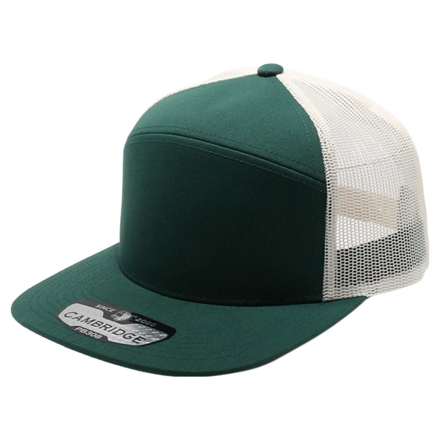 CVC Camper Meshback D.GREEN/CREAM front view for custom printing