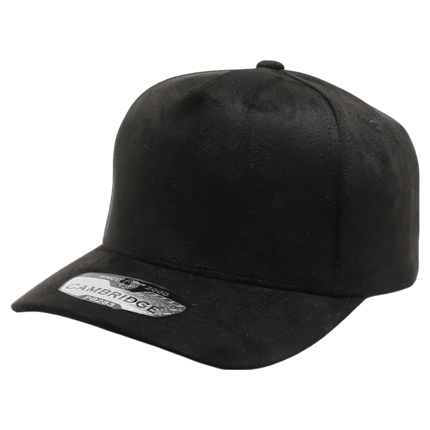 5 Panel Suede Snapback BLACK front view for custom printing