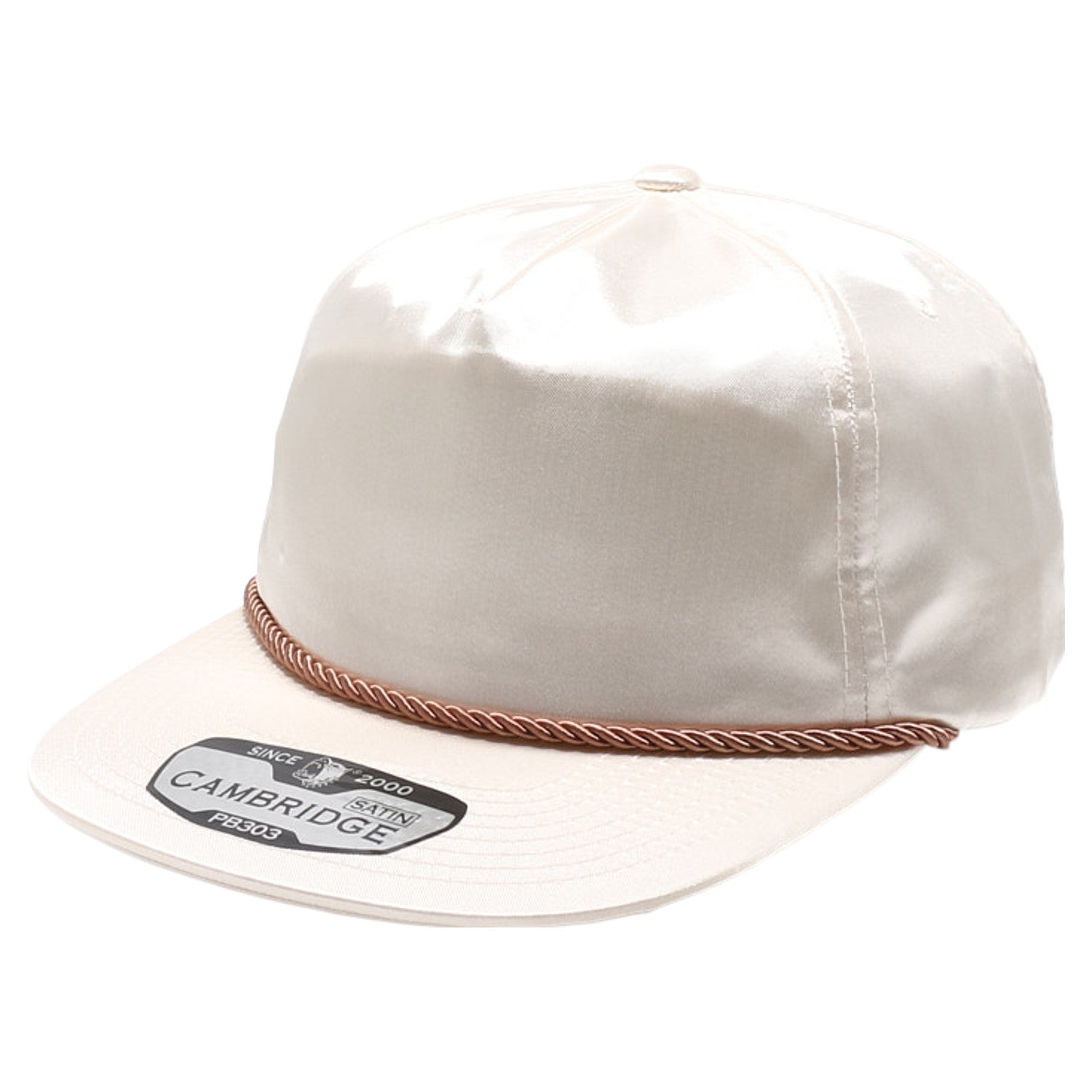 5 Panel Satin Unstructured Rope CREAM front view for custom printing