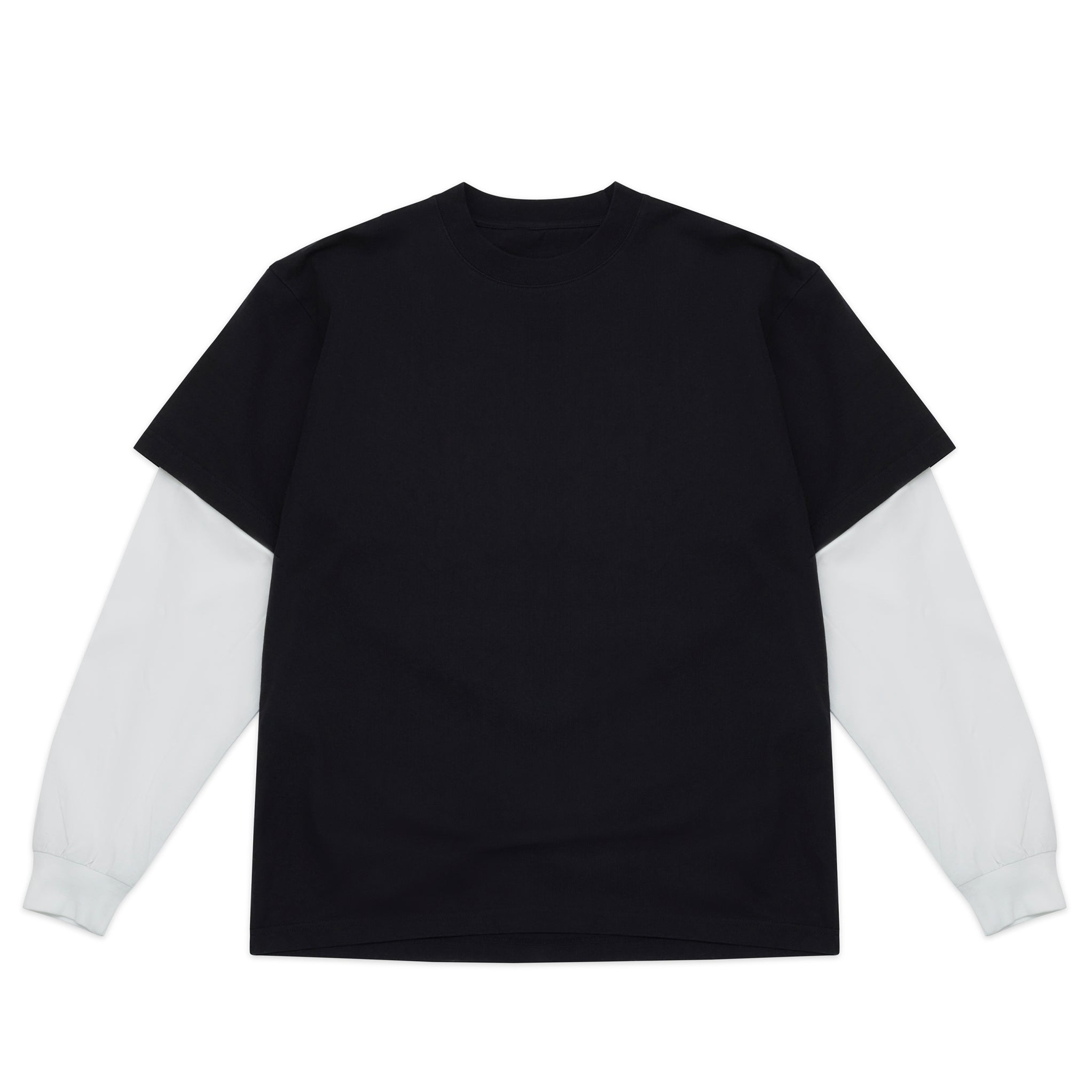 OVERSIZED BOX 2FER L/S TEE 7.5 OZ Black and White front view for custom printing