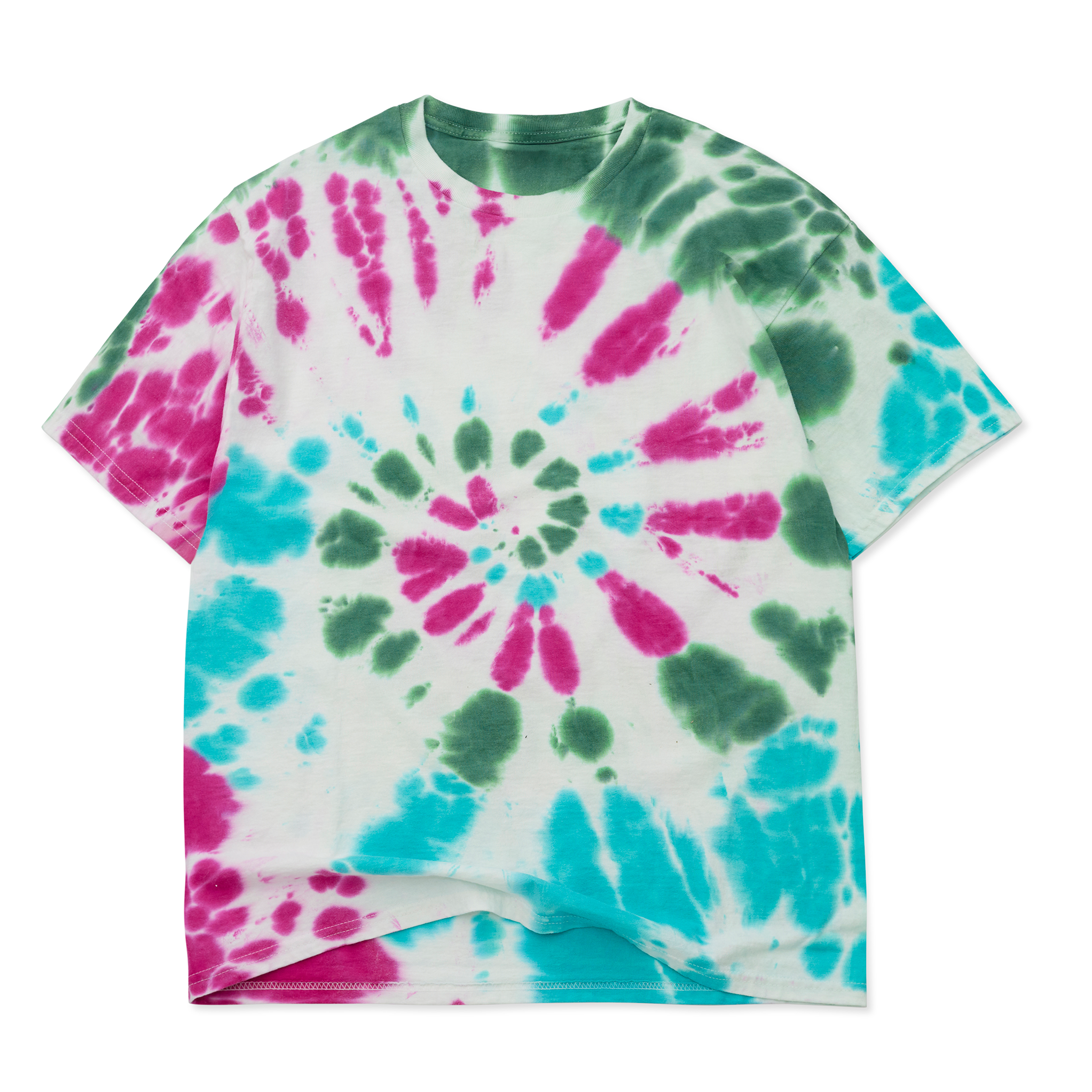 TOUR S/S TEE 6.0 OZ Spiral Green Magenta Aqua front view for custom printing