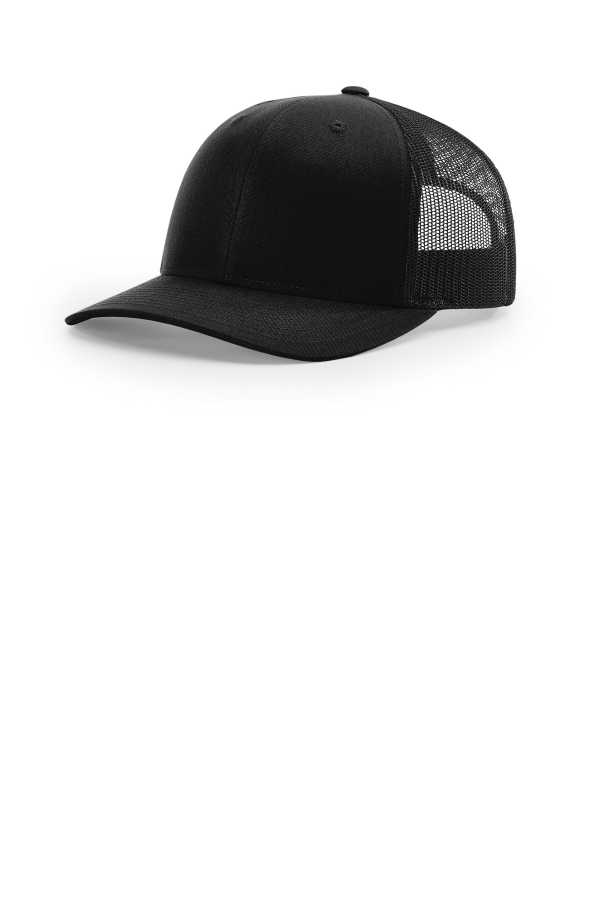 112+ R-Flex Adjustable Trucker Black front view for custom printing