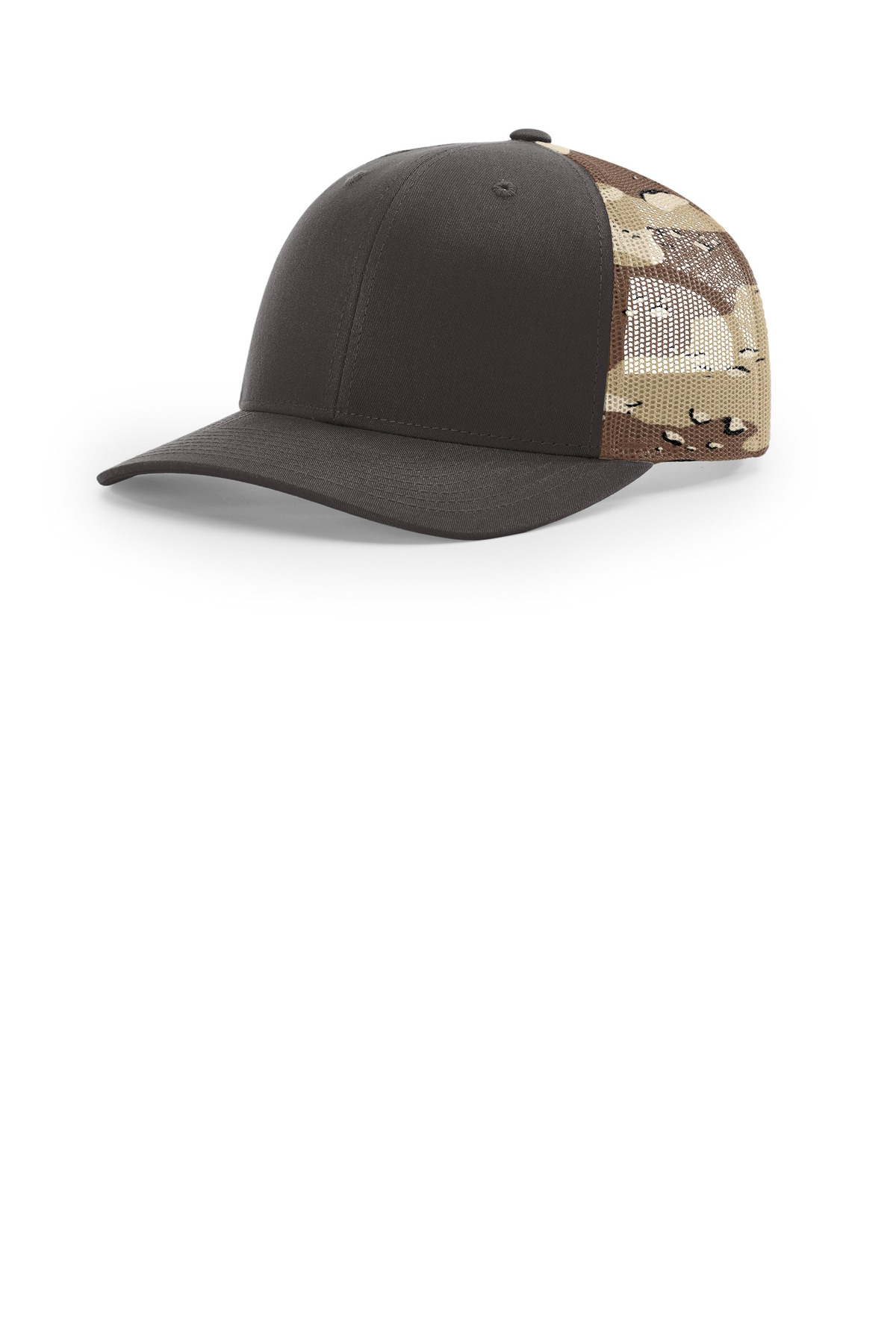 Printed Mesh Trucker Brown/ Desert Camo front view for custom printing
