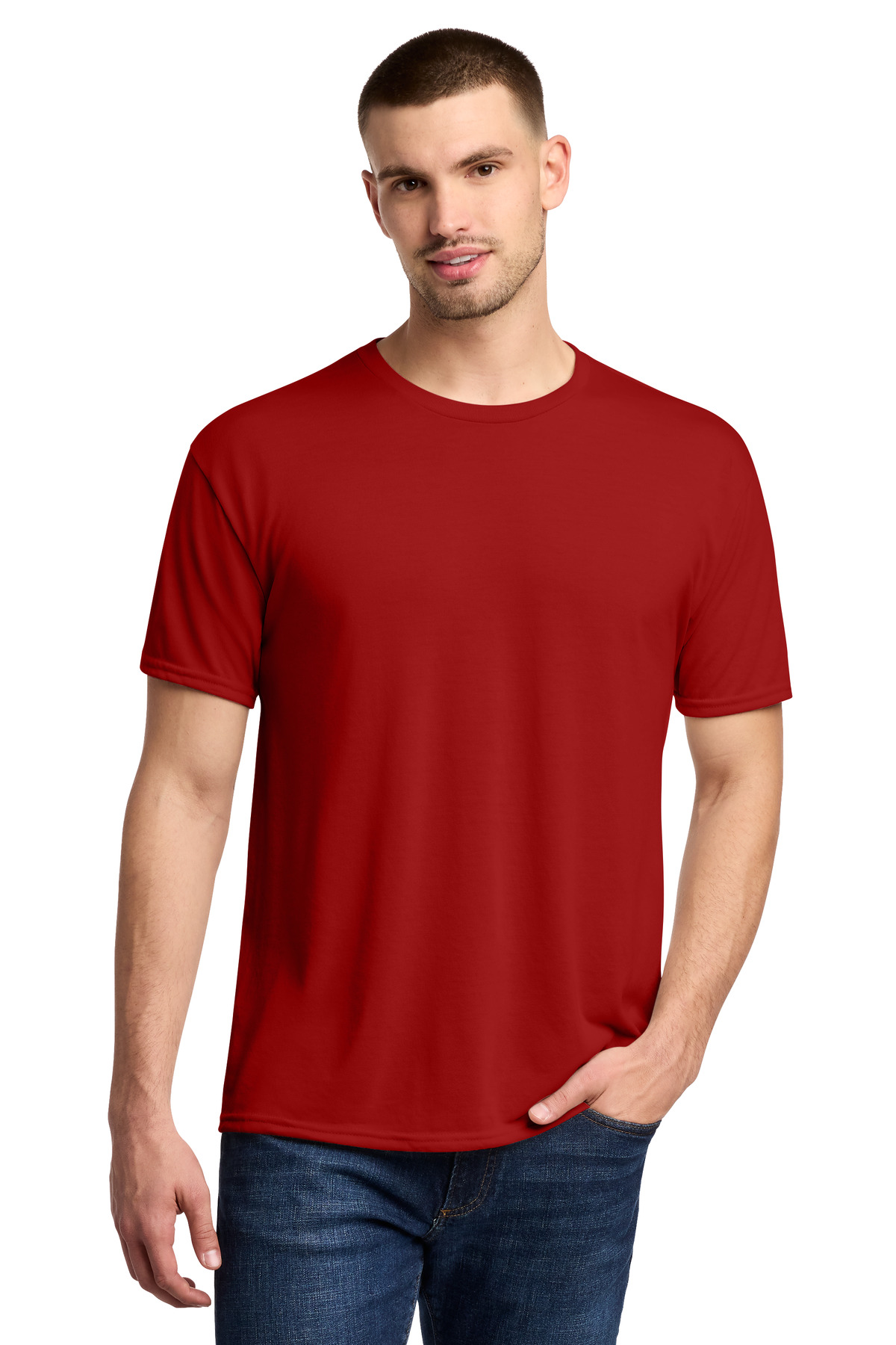 Dri-Power 100% Polyester T-Shirt True Red front view for custom printing