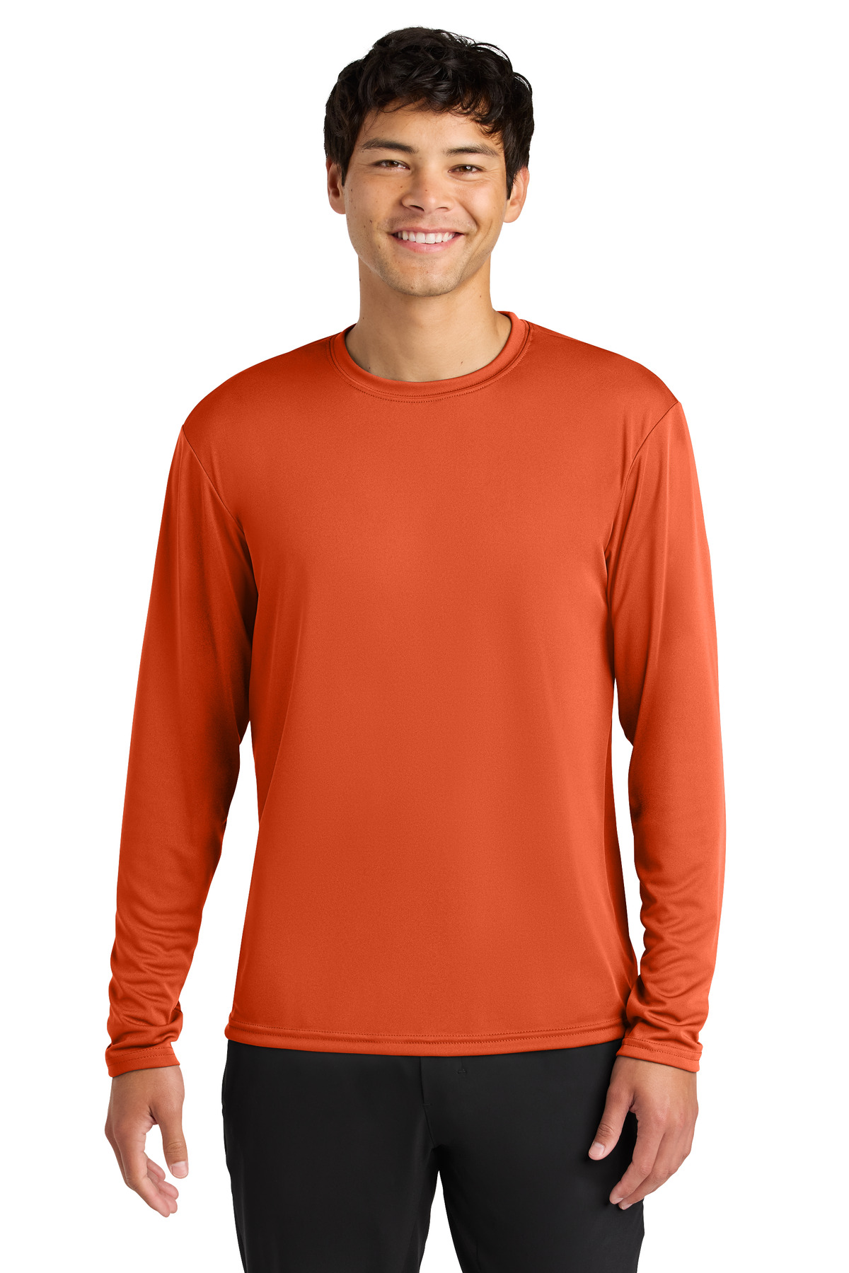 Cooling Performance Long Sleeve Tee Athletic Orange front view for custom printing