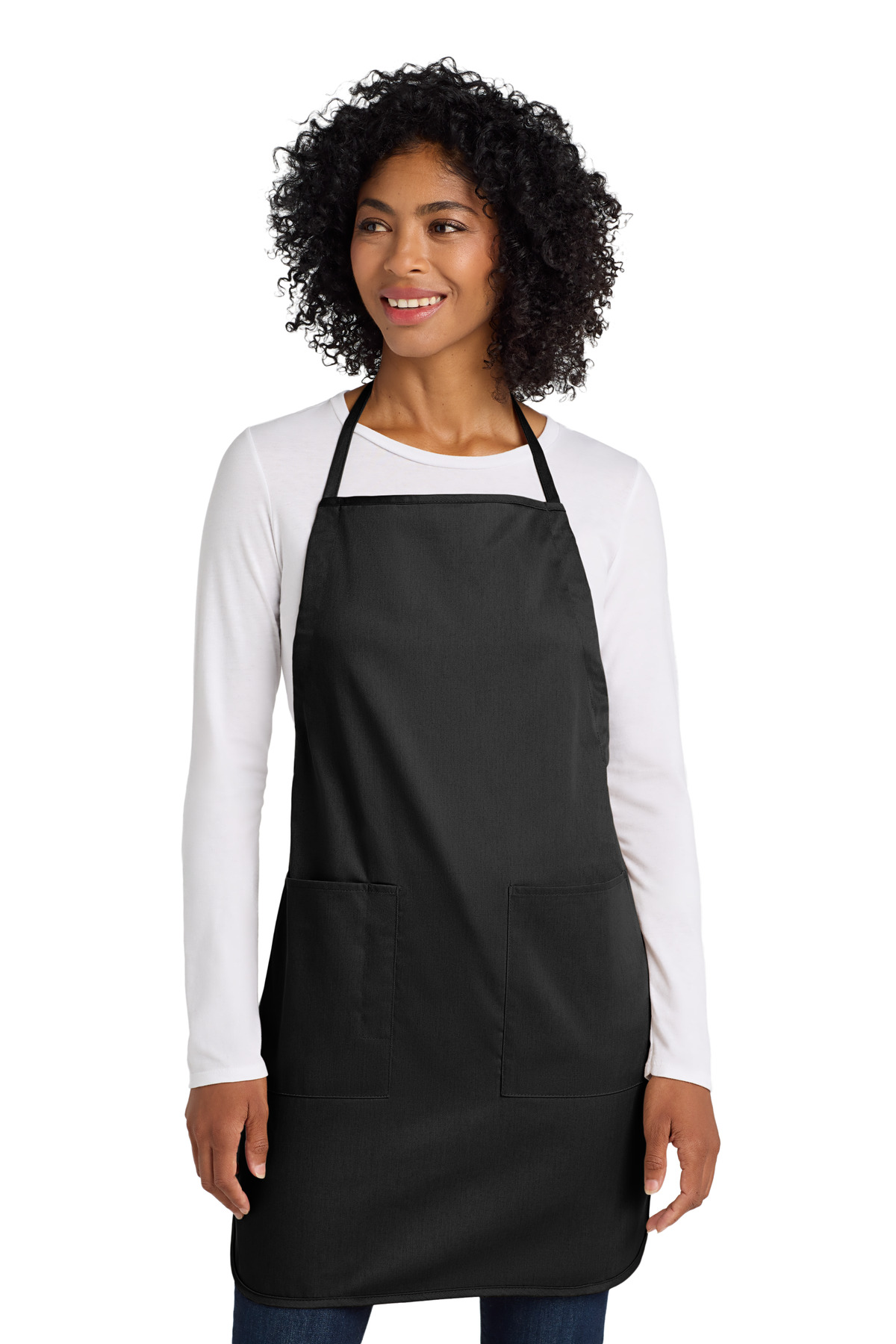 Full-Length Apron Black front view for custom printing