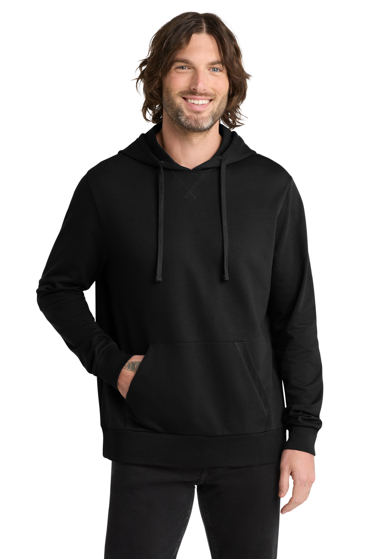 Unisex Organic French Terry Pullover Hoodie Deep Black front view for custom printing