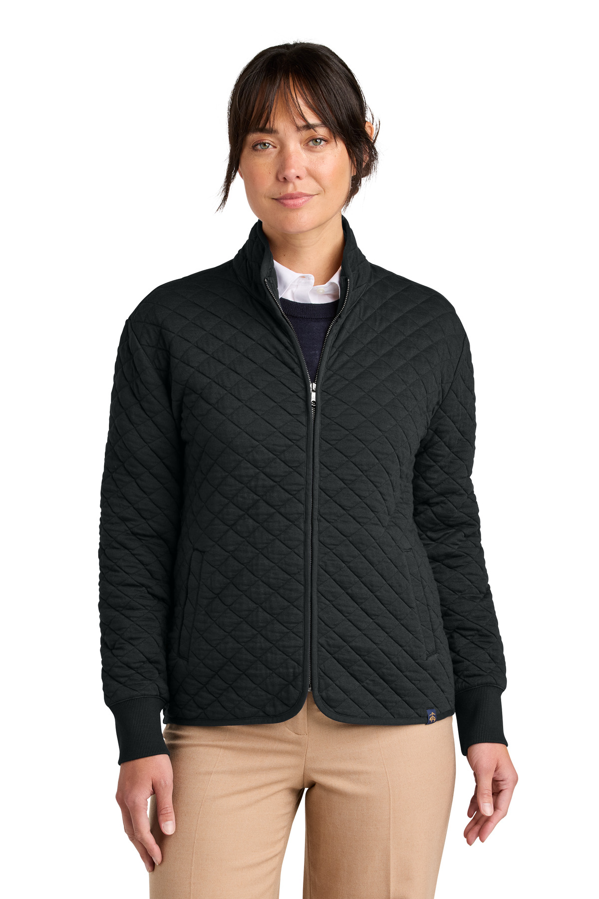 Women's Diamond Quilt Full-Zip Deep Black front view for custom printing