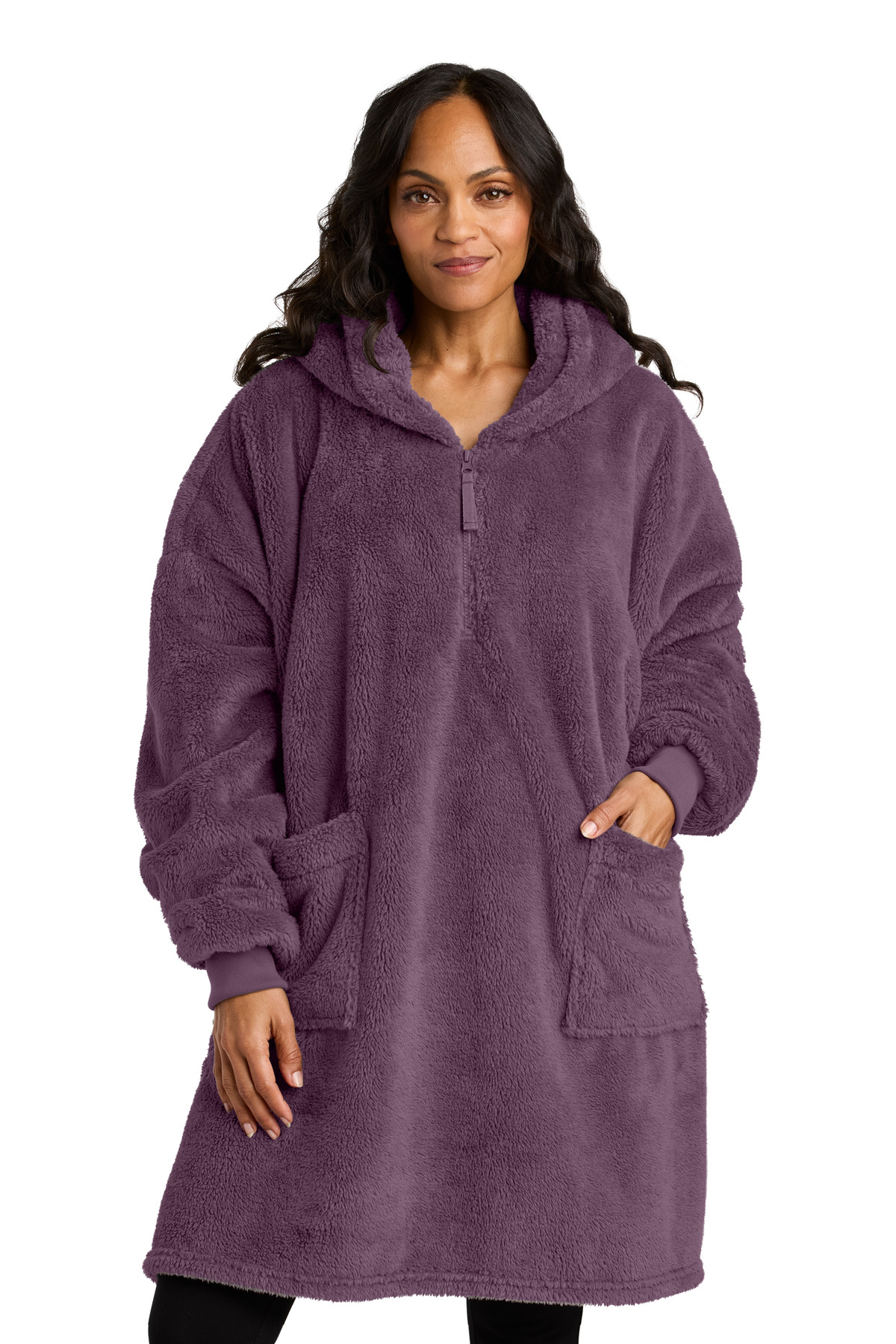 Plush Poncho Deep Purple Mist front view for custom printing