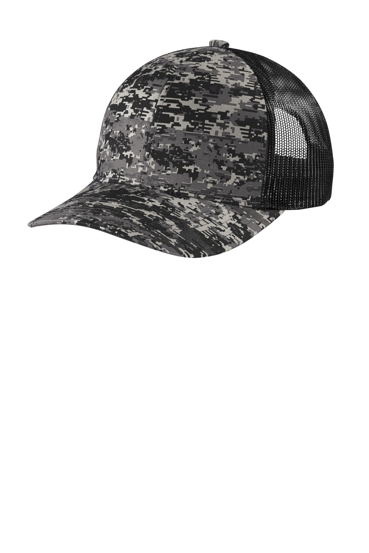 Digi Camo Snapback Trucker Cap Black Digi/ Black front view for custom printing