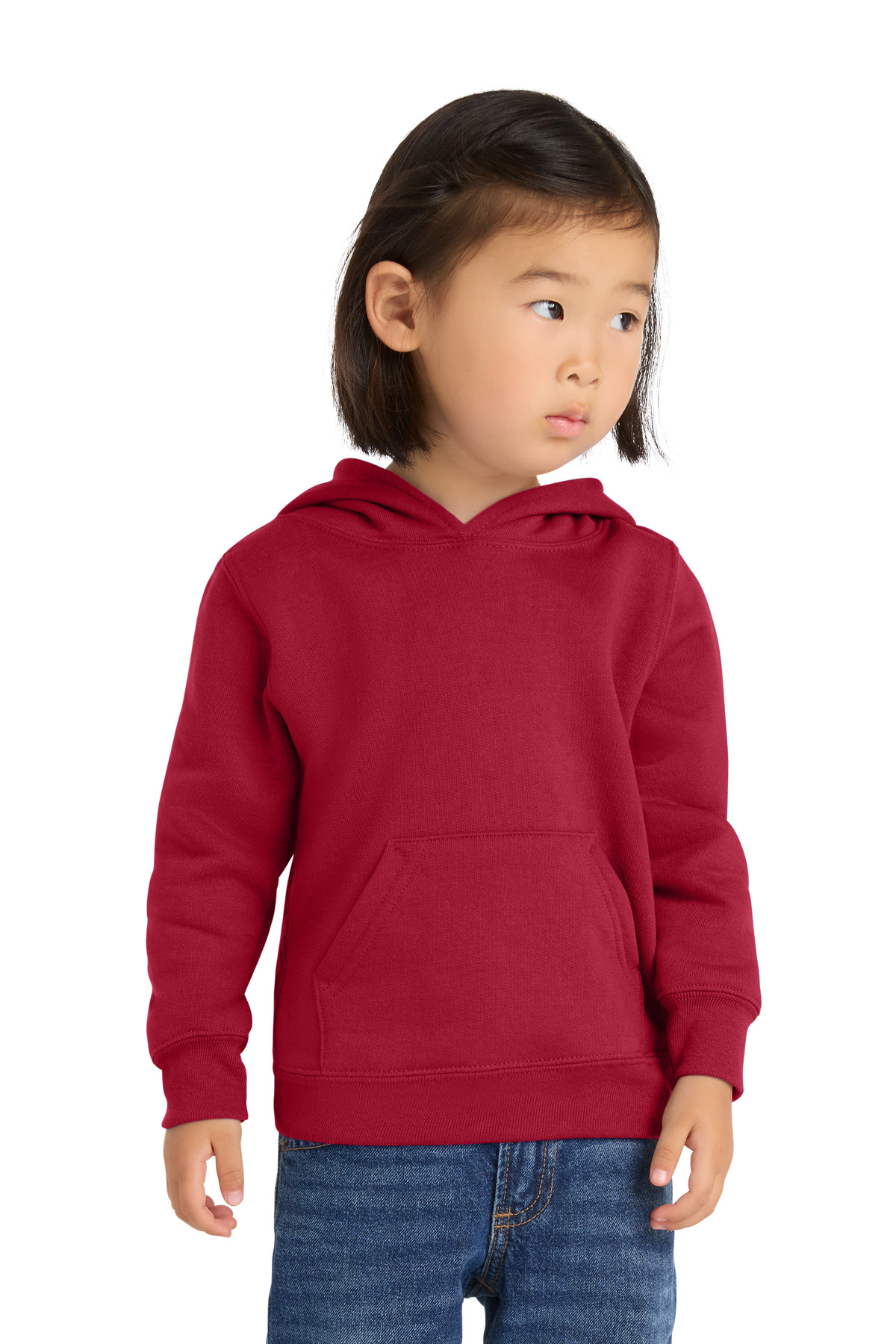 Toddler Core Fleece Pullover Hooded Sweatshirt Red front view for custom printing
