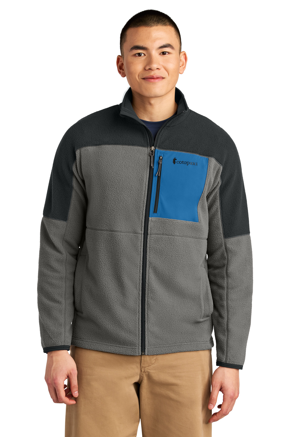 Abrazo Full-Zip Fleece Jacket Black/ Cinder front view for custom printing