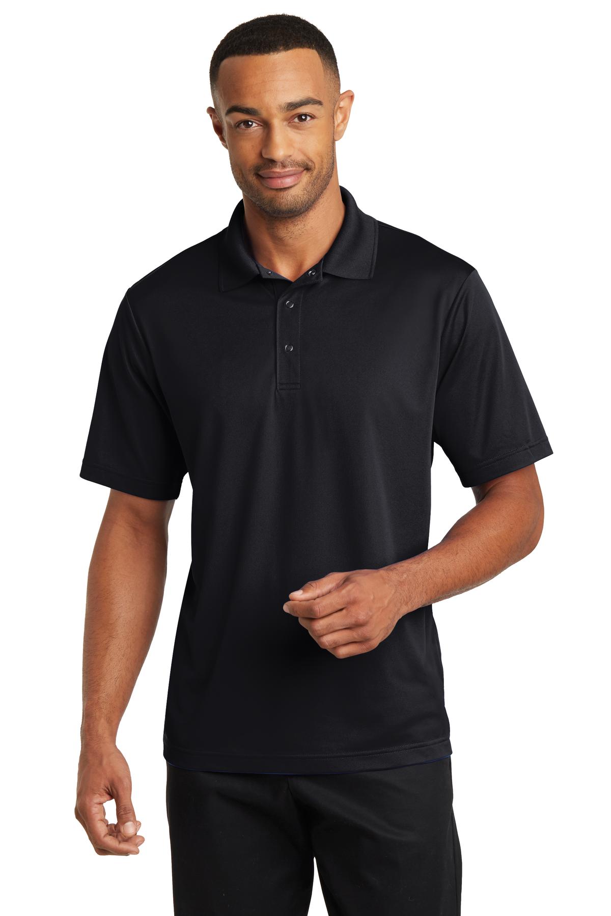 Micropique Gripper Polo Black front view for custom printing