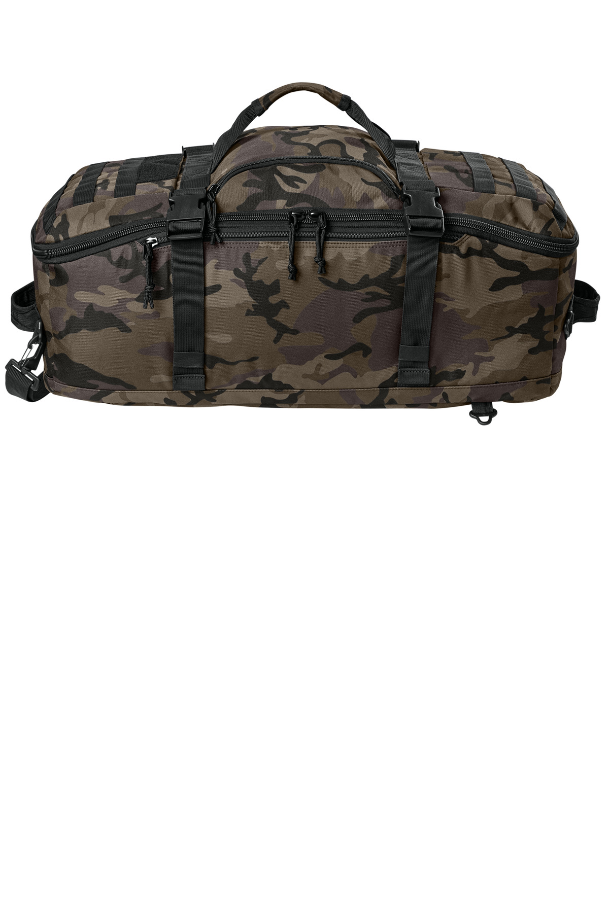 Tactical Barrel Duffel Black Ink Camo front view for custom printing