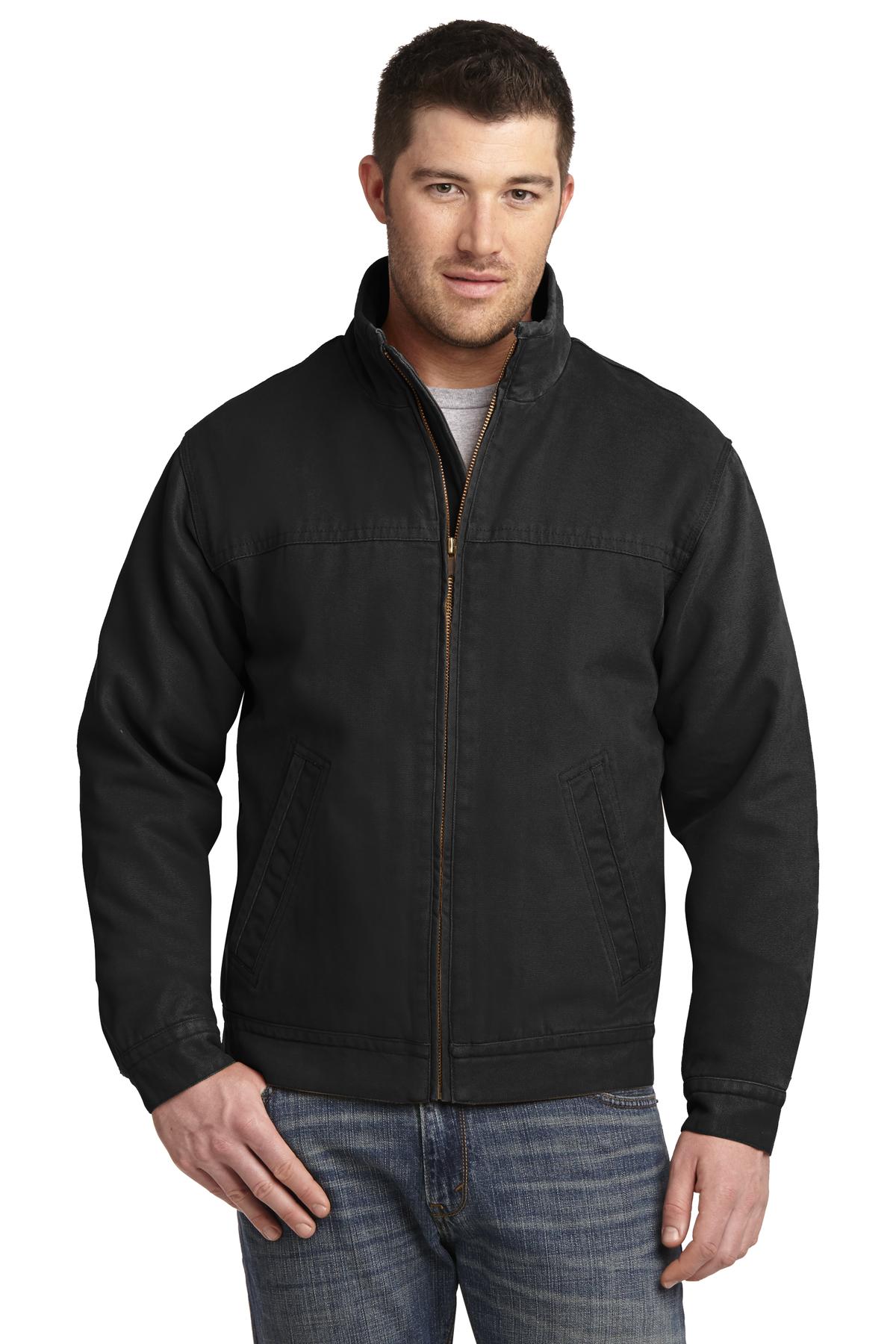 Washed Duck Cloth Flannel-Lined Work Jacket Black front view for custom printing