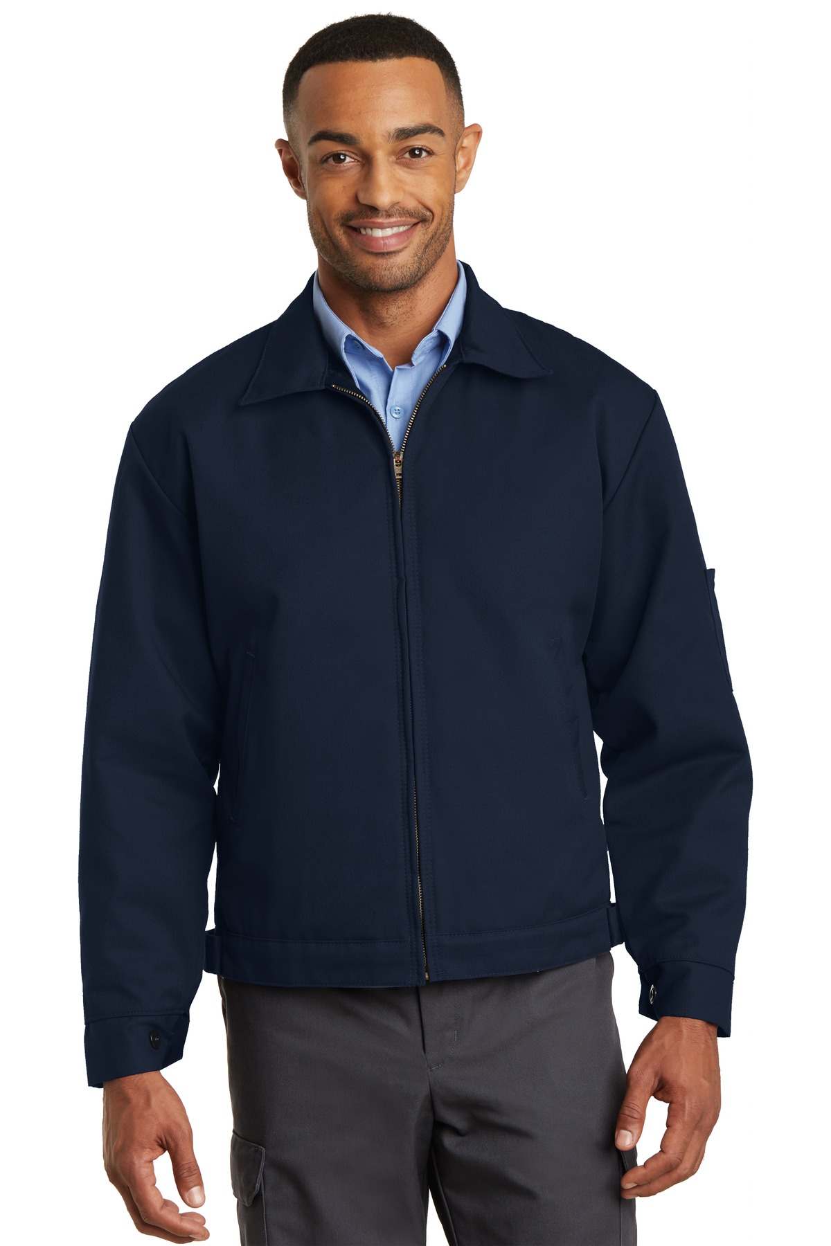 Slash Pocket Jacket Navy front view for custom printing