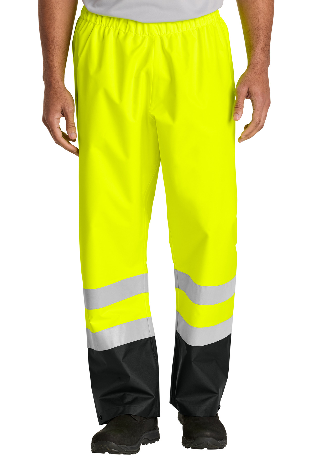 ANSI Class E Pull-On Rain Pant Safety Yellow/ Black front view for custom printing