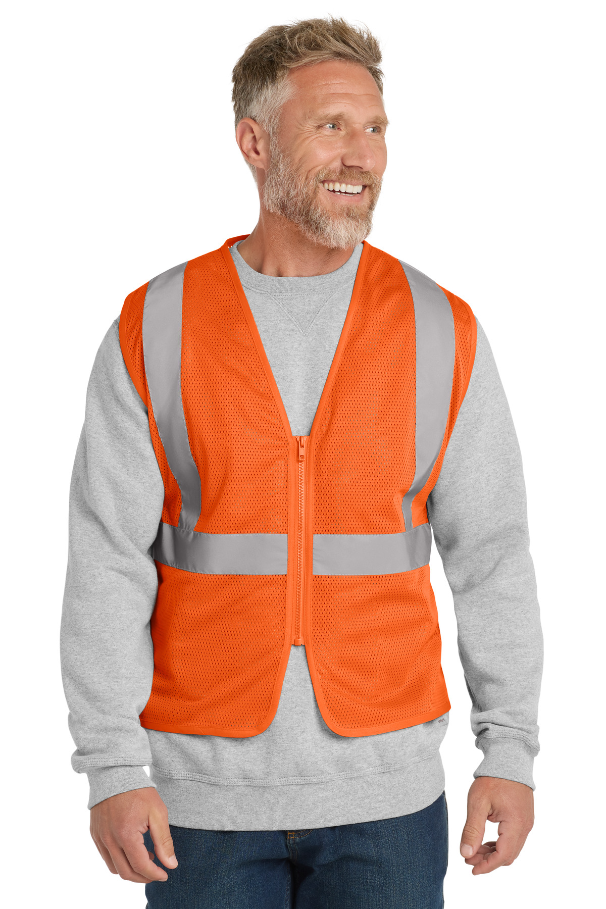 ANSI 107 Class 2 Economy Mesh Zippered Vest Safety Orange front view for custom printing