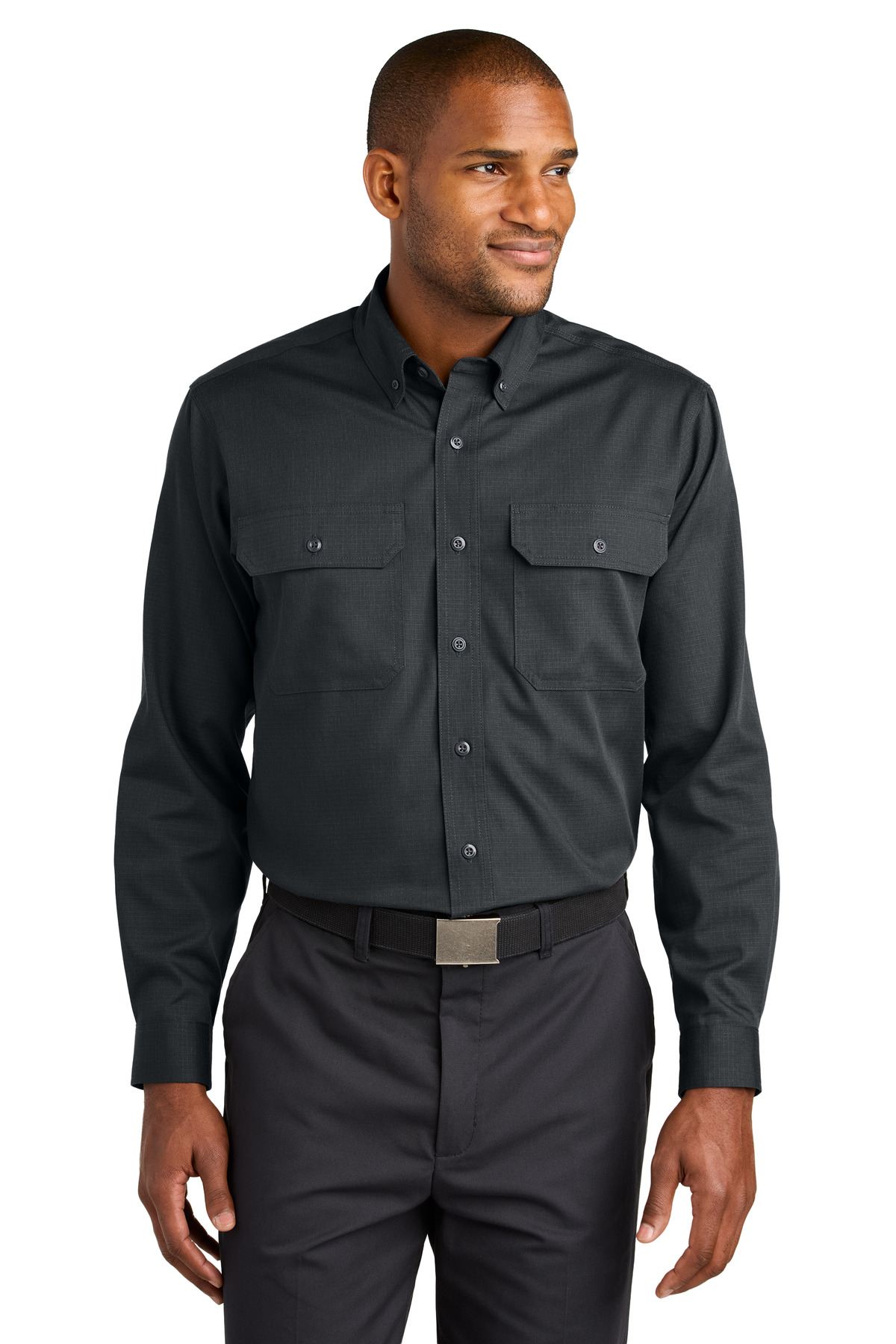 Long Sleeve Select Ripstop Shirt Echo Steel front view for custom printing