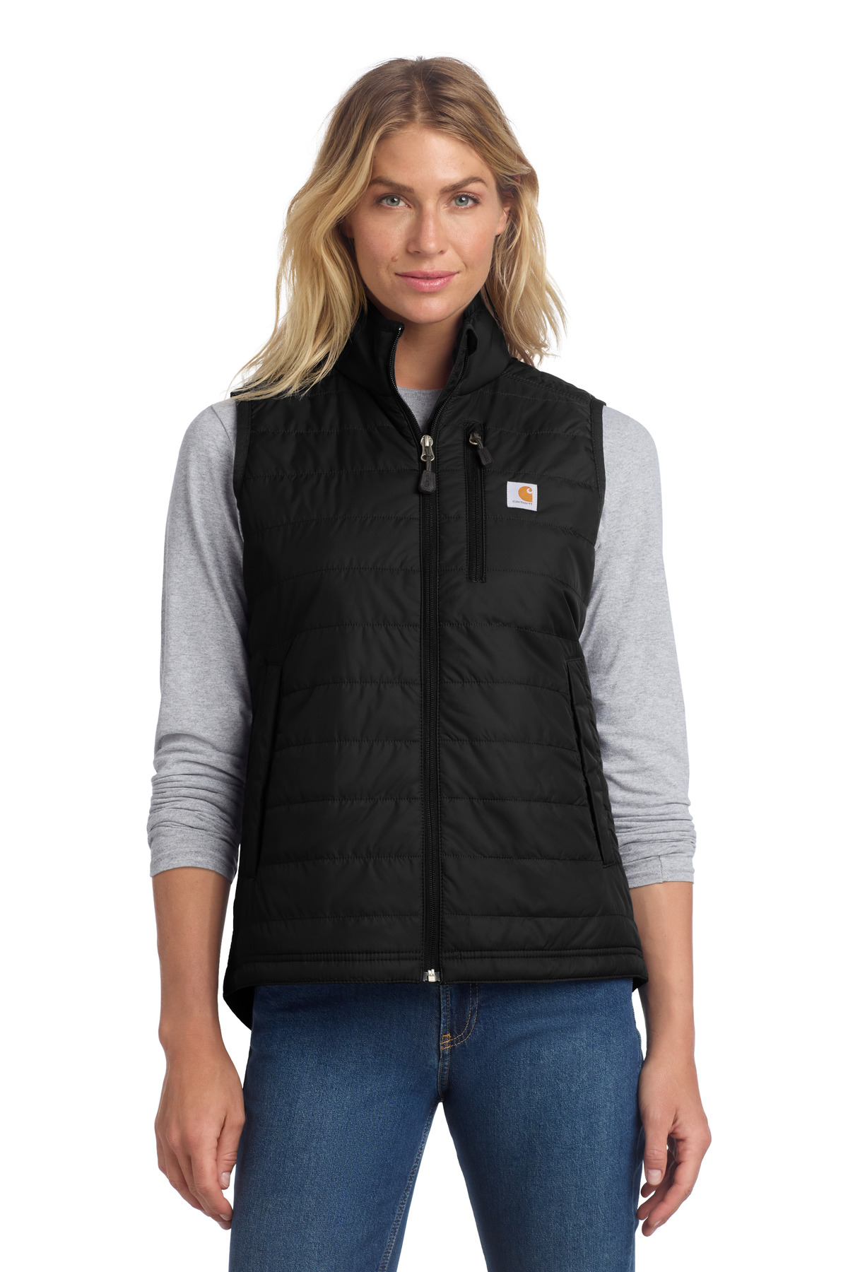 Women's Gilliam Vest Black front view for custom printing