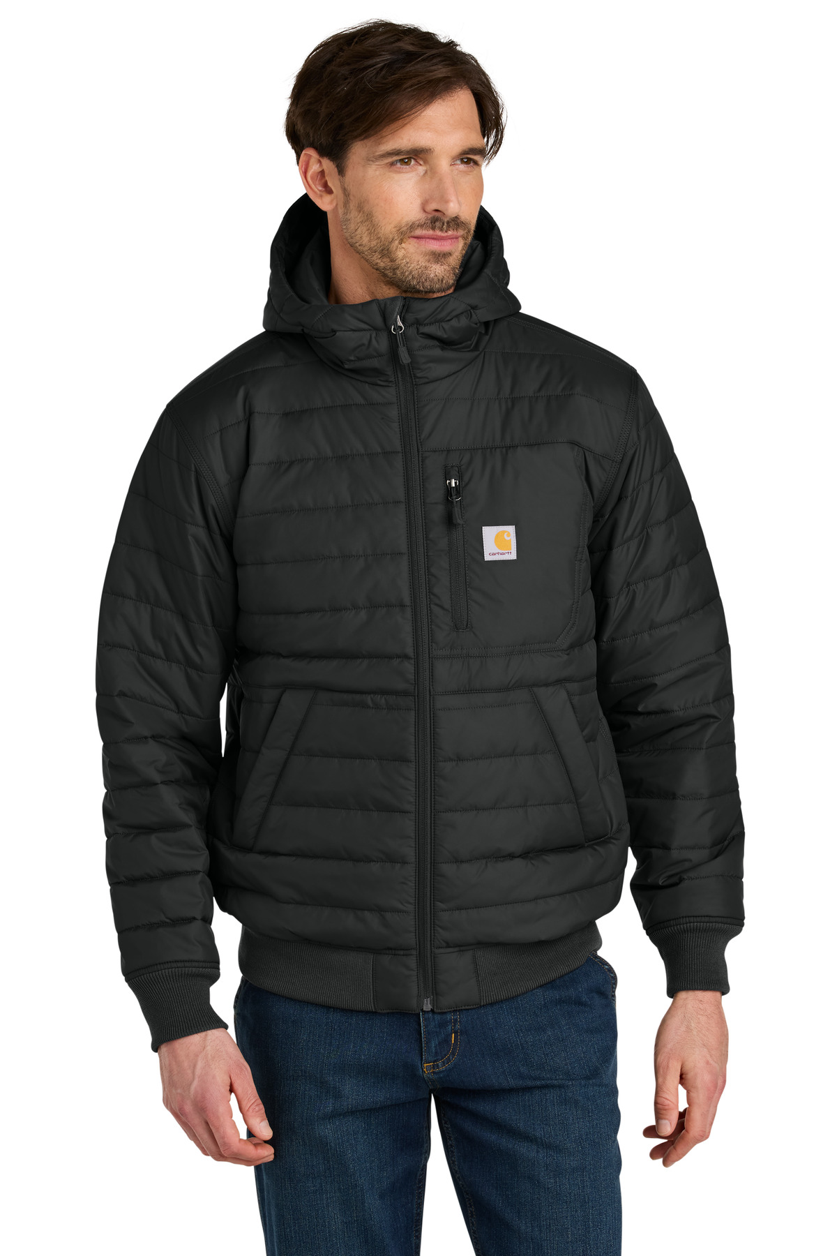 Gilliam Insulated Hooded Jacket Black front view for custom printing